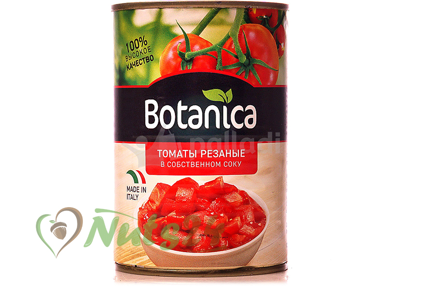 Помидоры резаные очищенные в собственном соку  "Botanica" 425 мл